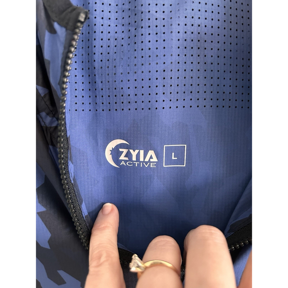 ZYIA ACTIVE Mens Black Blue Hooded Jacket L Ultra Lightweight - Picture 2 of 16